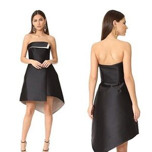 Halston Heritage Strapless Black Champagne Satin Asymmetrical Dress - Size 2